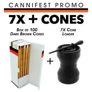 Cannifest Promo - Box of 100 Brown Cones & 7X Loader - Any Size